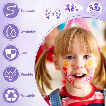 Flasoo reusable body painting templates with six sheets of temporary tattoo stickers.