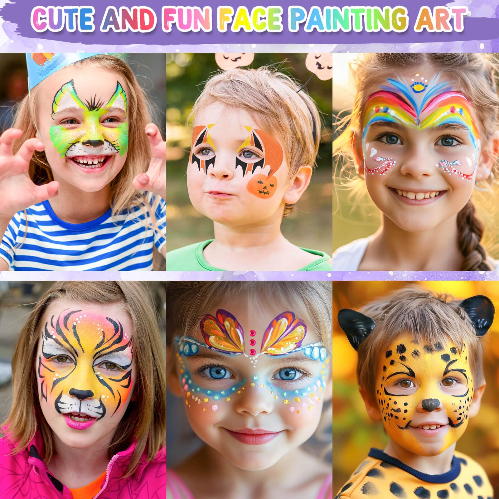 Flasoo fifty five piece cosplay makeup stencil set inside its original product packaging.