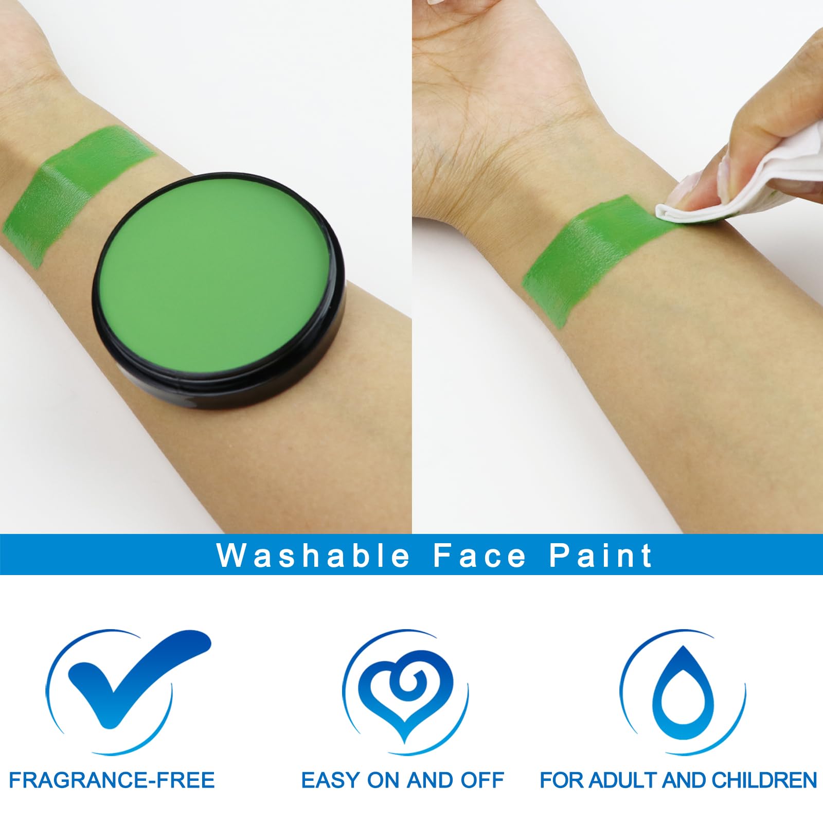 MEICOLY hypoallergenic safe green face paint packaging
