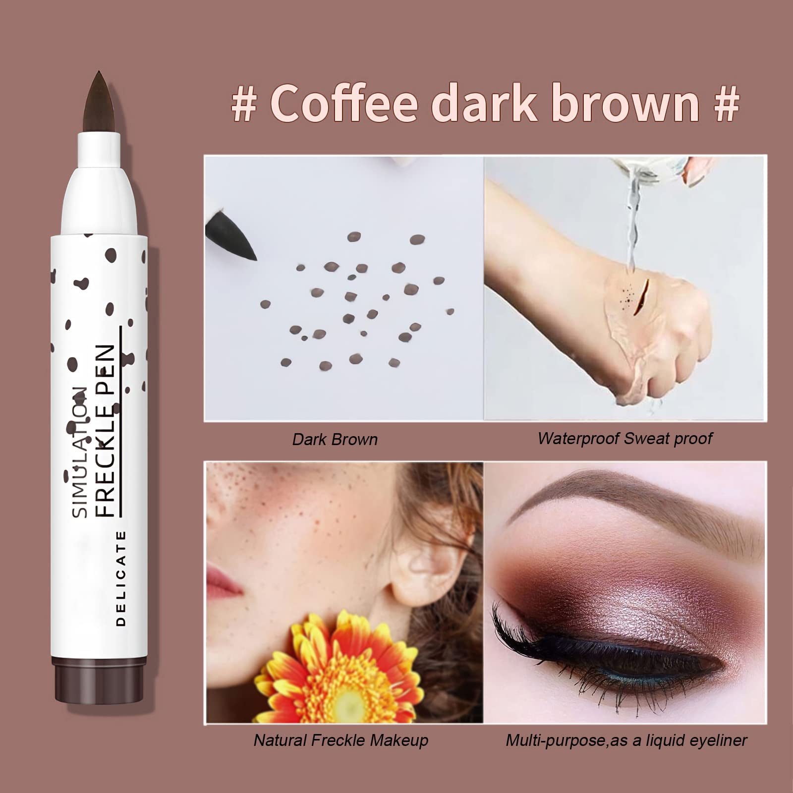 Water resistance test of liquid brown freckle makeup dots on skin under streaming water