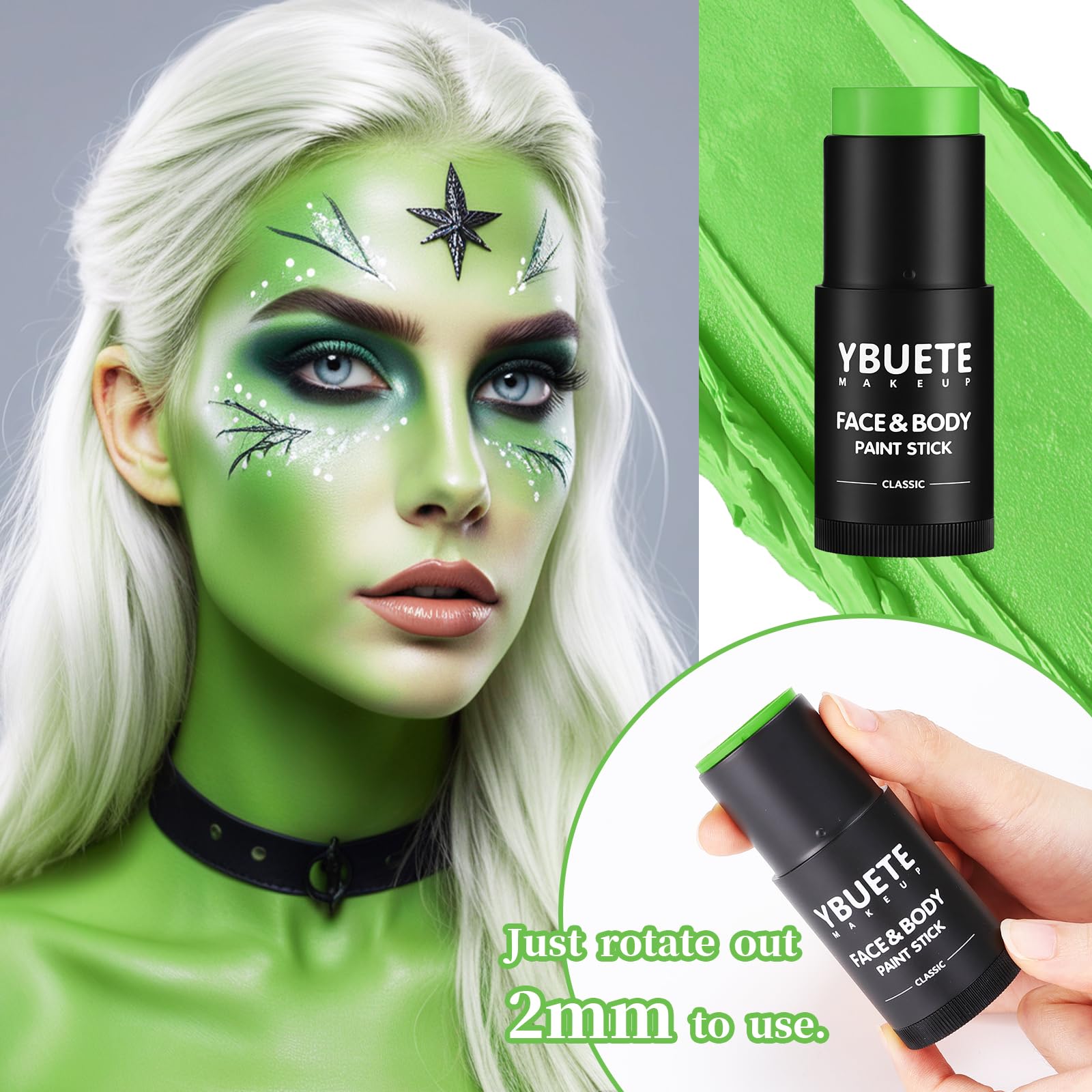Creamy lime green full coverage SFX paint stick swatch on skin