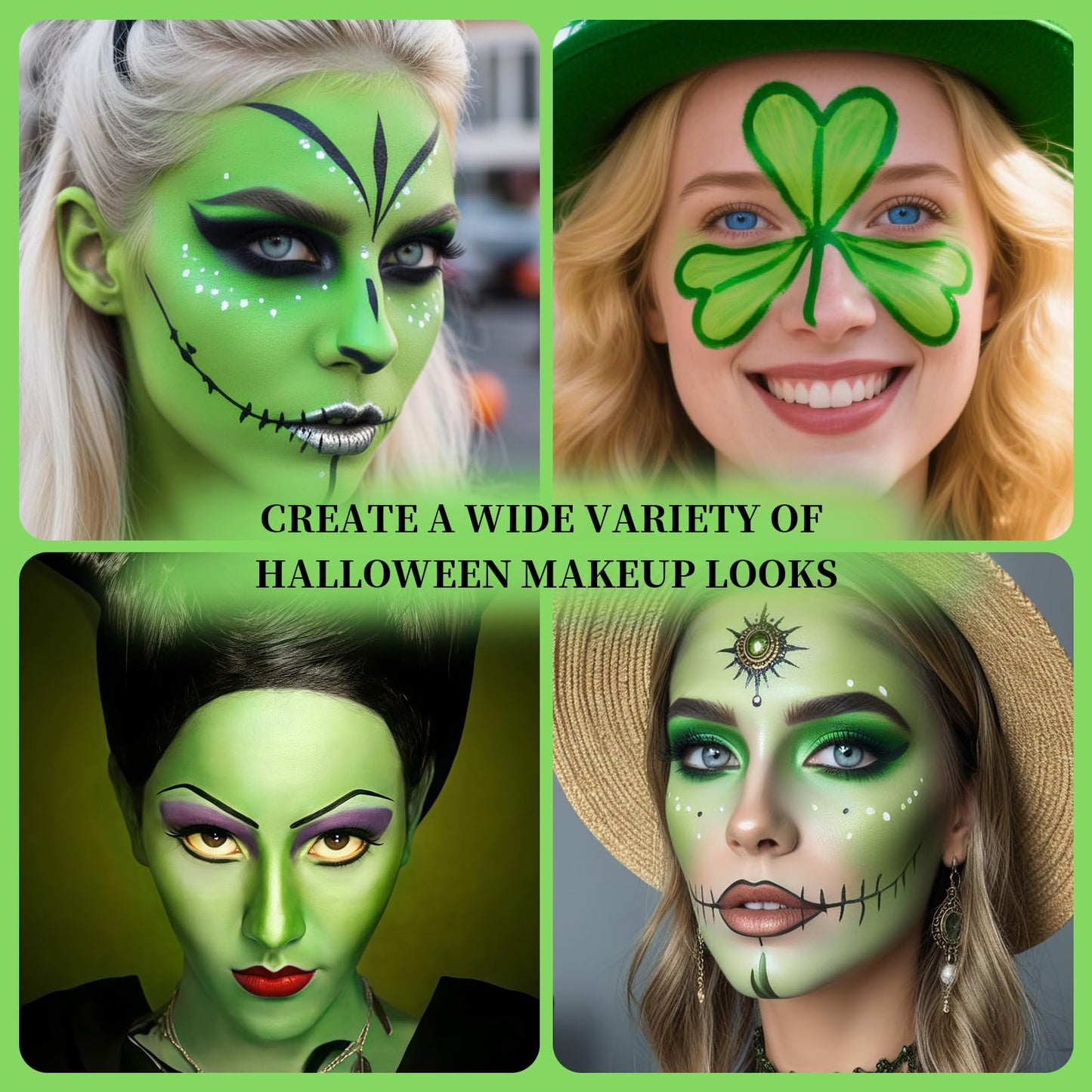 Twist up green costume makeup stick close up layout