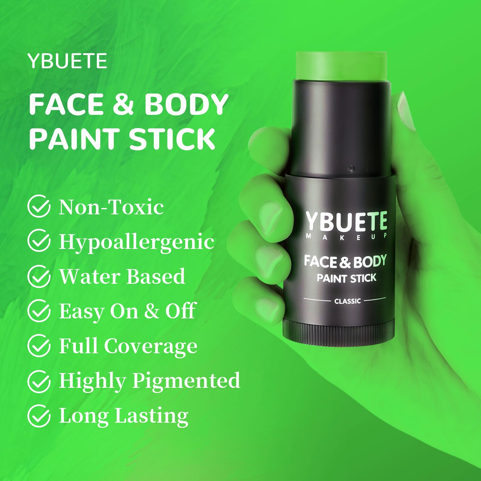 Washable green body paint cream texture presentation