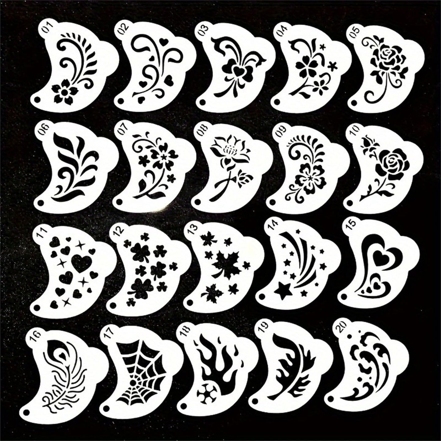 Cosmetic festival makeup stencils laid flat with the included waterproof snap closure pouch.