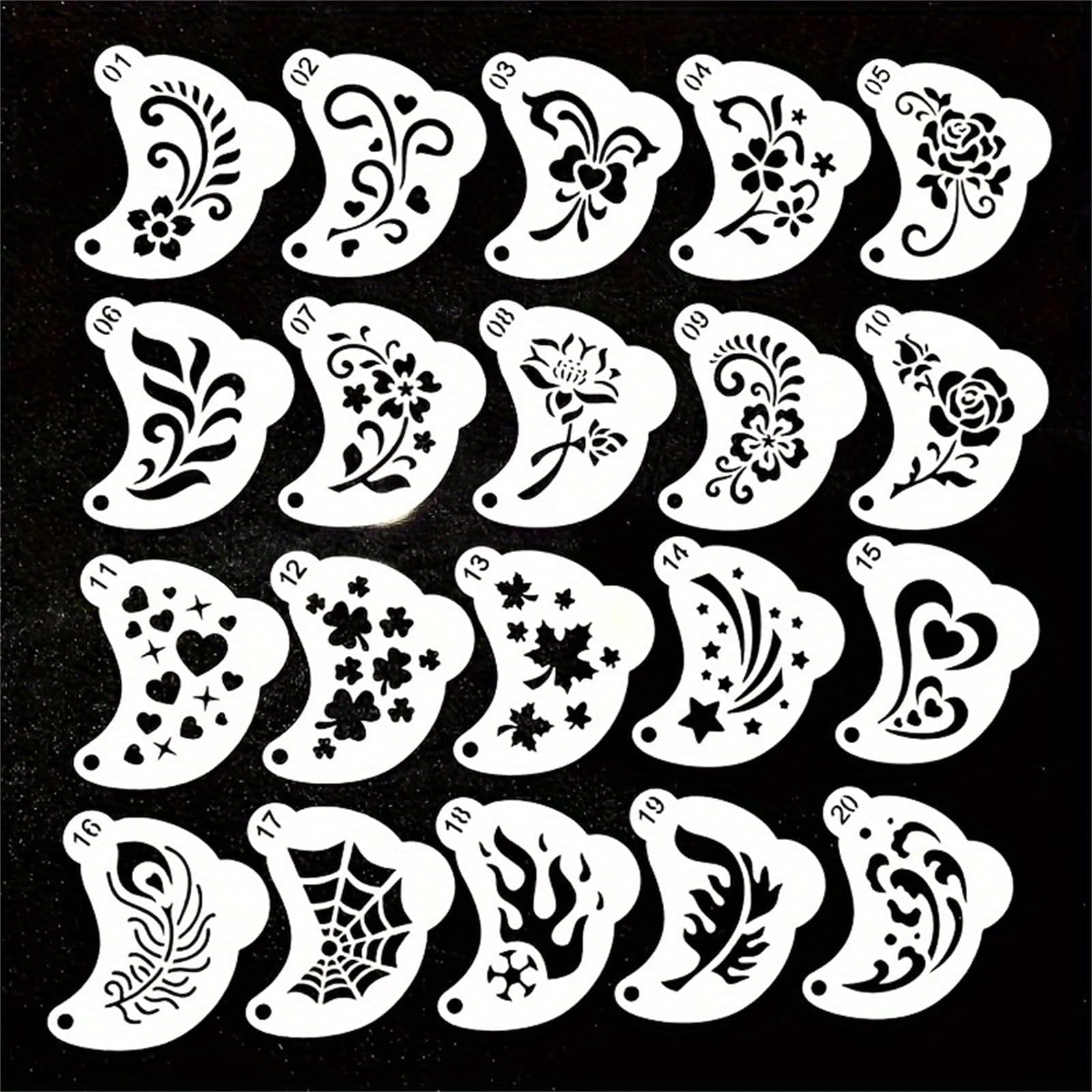 Cosmetic festival makeup stencils laid flat with the included waterproof snap closure pouch.