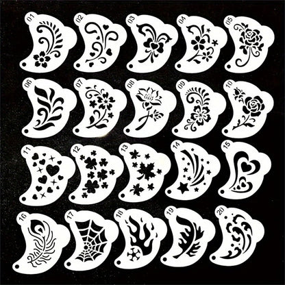 Cosmetic festival makeup stencils laid flat with the included waterproof snap closure pouch.