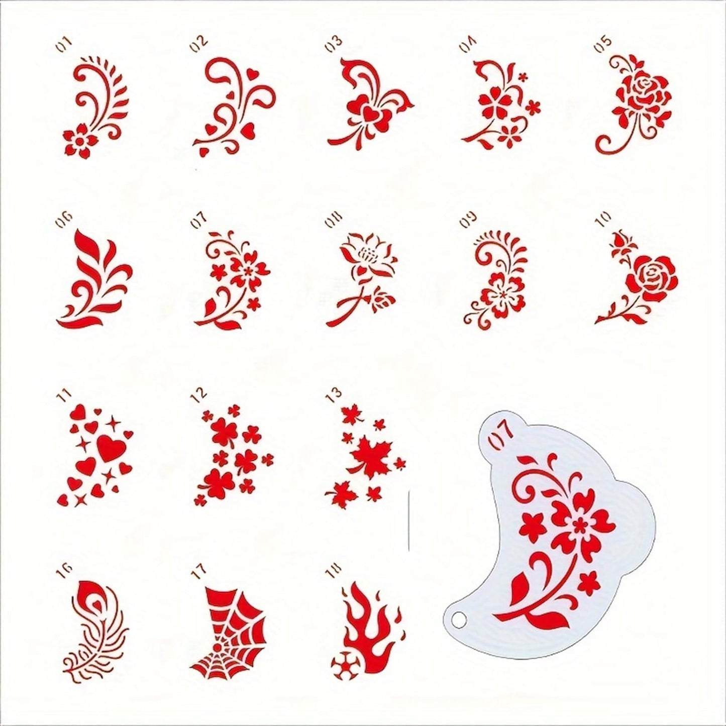 Xcprinted party body art templates showing the diverse selection of twenty unique shapes.