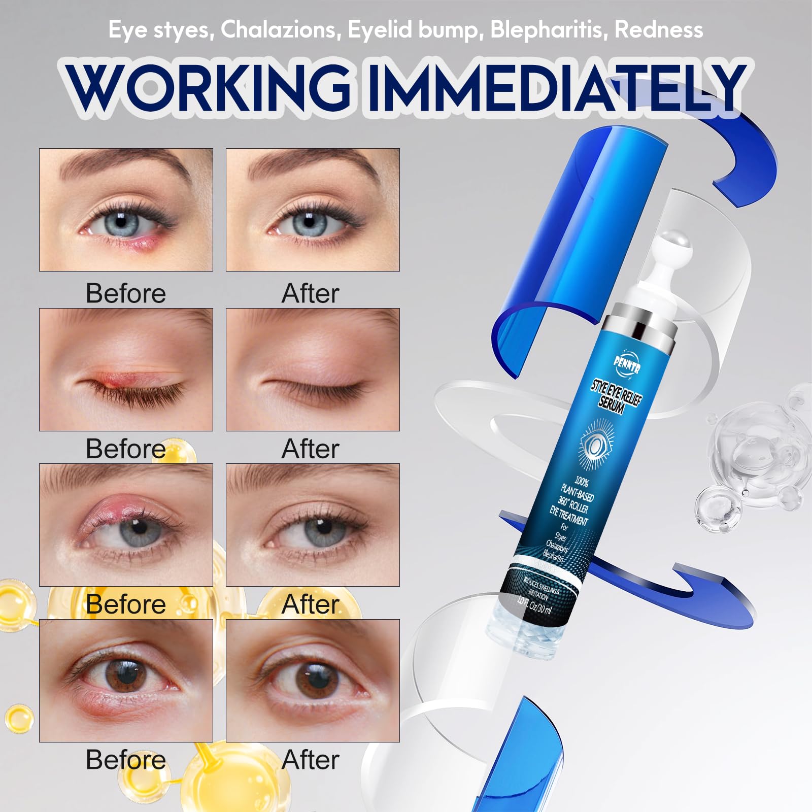 Application demonstration of Penntr stye eye relief roller serum