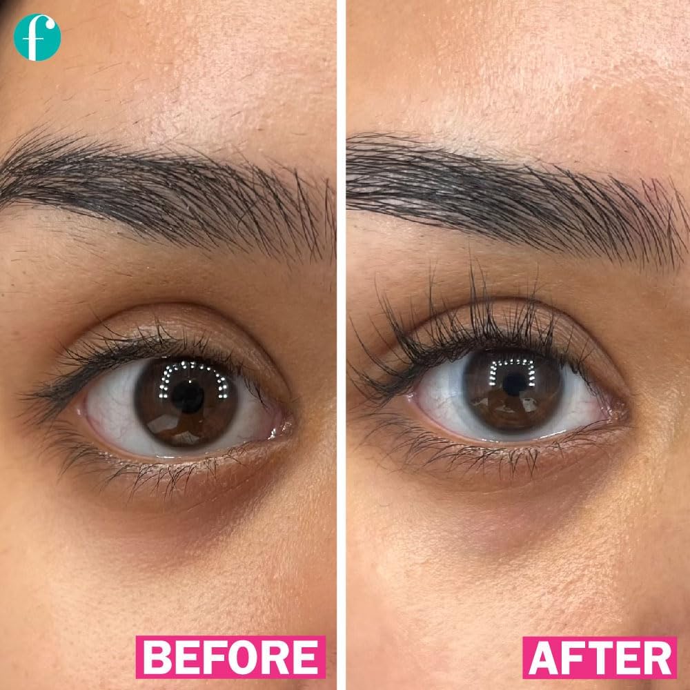 Close up of Flashserum eyelash serum bottle with label
