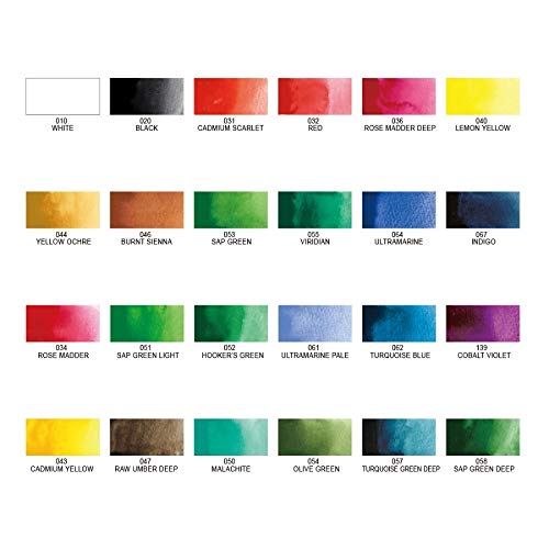 Close up view of the oversized professional watercolor pans in the Kuretake 24 set