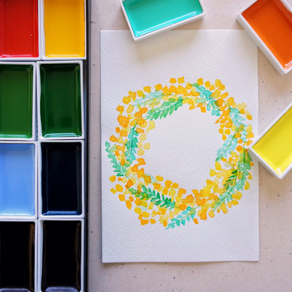Opaque gouache style painting effects achieved with Kuretake Gansai Tambi watercolor pigments