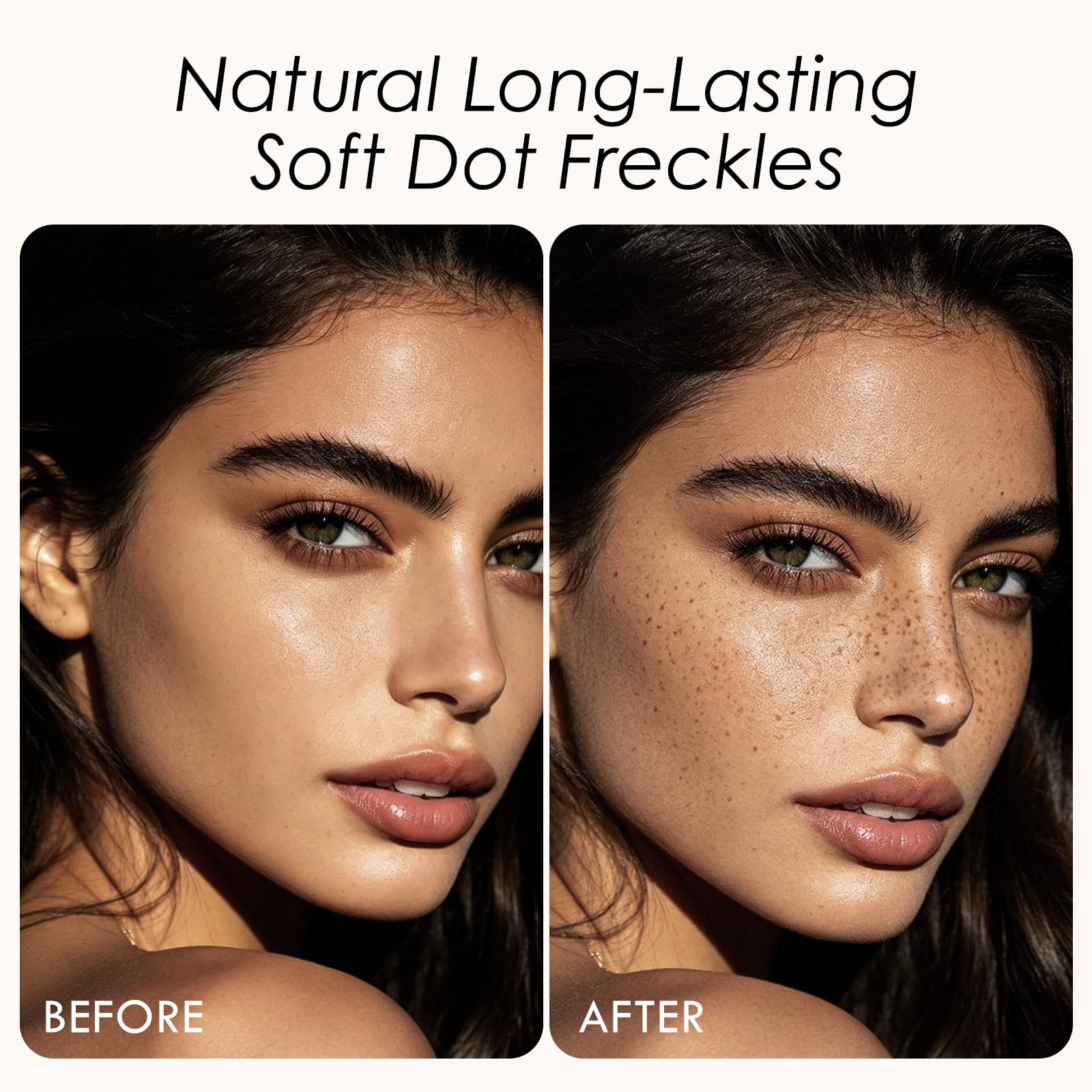 Light brown and dark brown freckle pen swatches on skin
