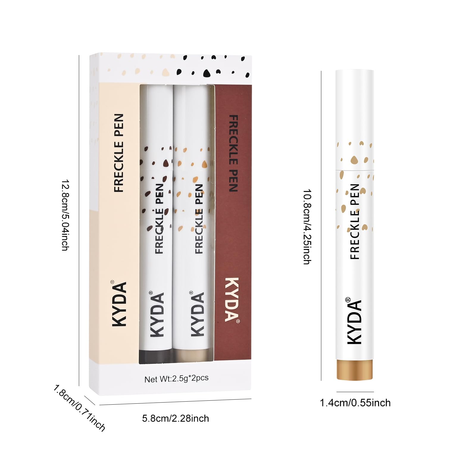 Two piece Kyda freckle makeup kit for natural complexion