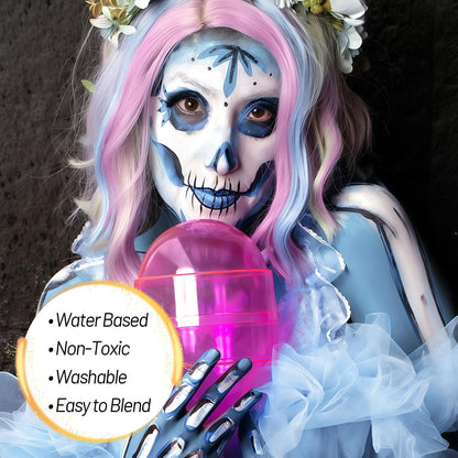 Back label of YBUETE water based body paint showing usage directions and skin safety precautions