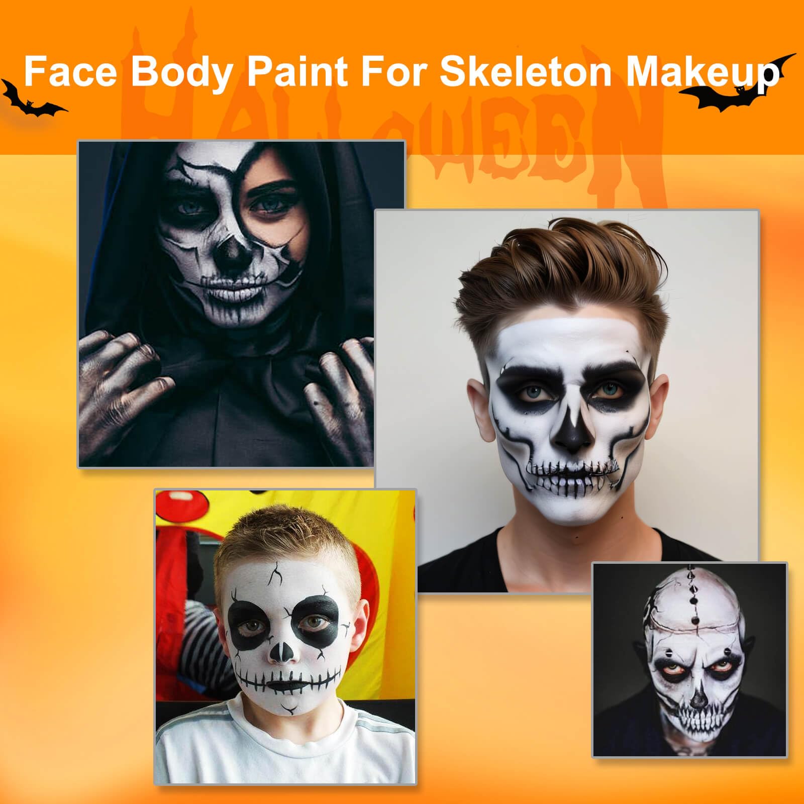 MEICOLY body painting cream showing blendability of black white and grey shades