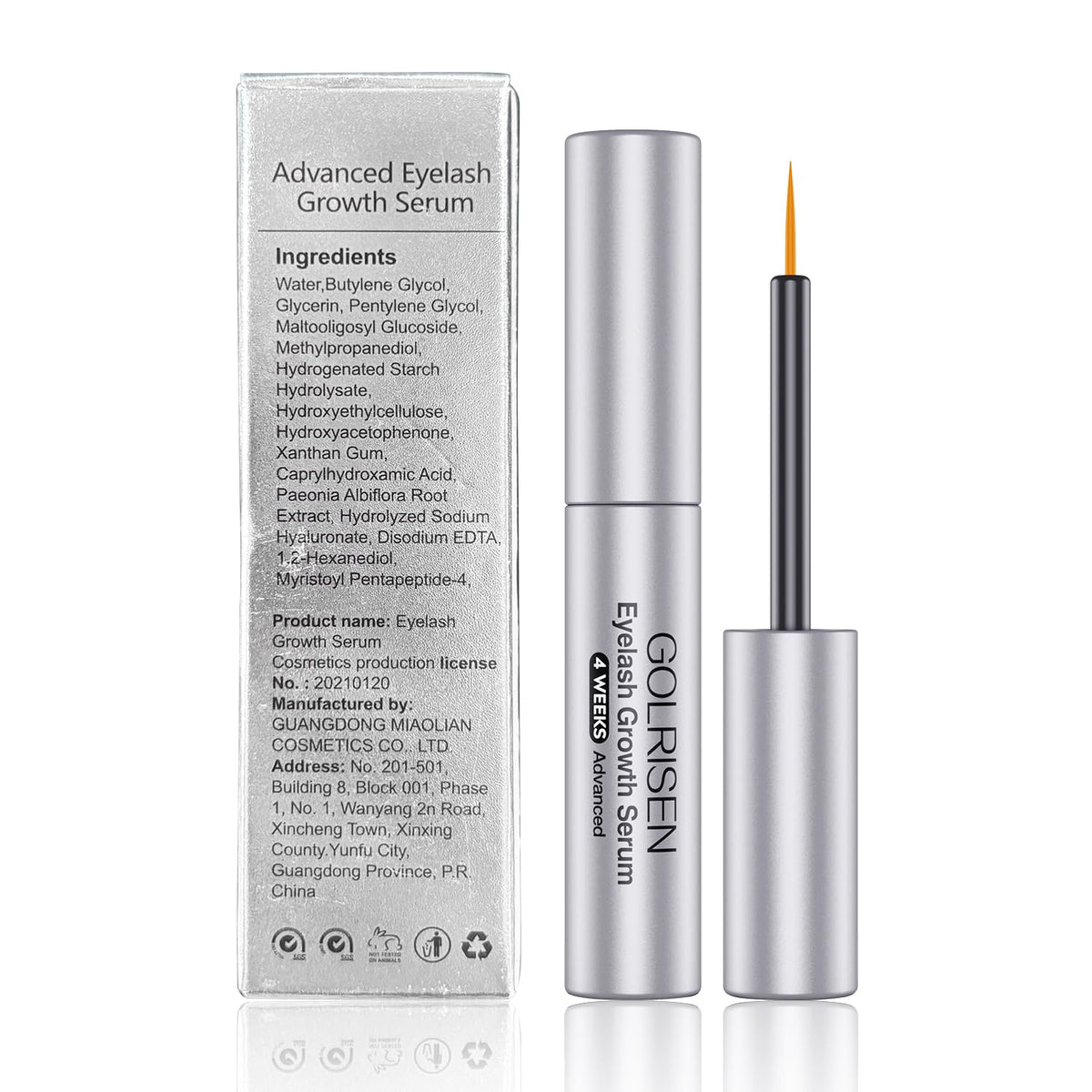 Golrisen eyelash serum ingredients and safety instructions