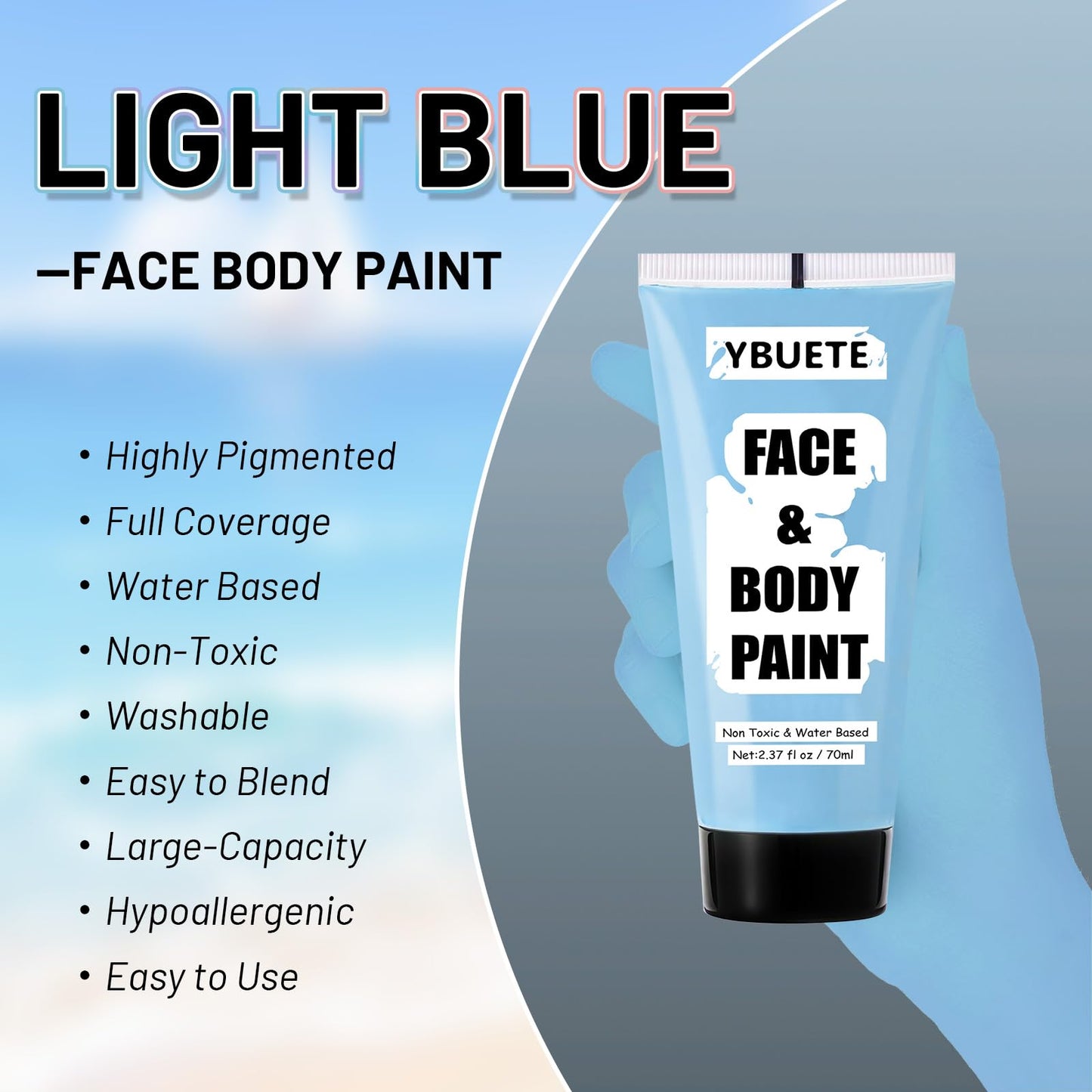 Washable blue face painting cream being wiped clean with a wet cloth to showcase easy removal