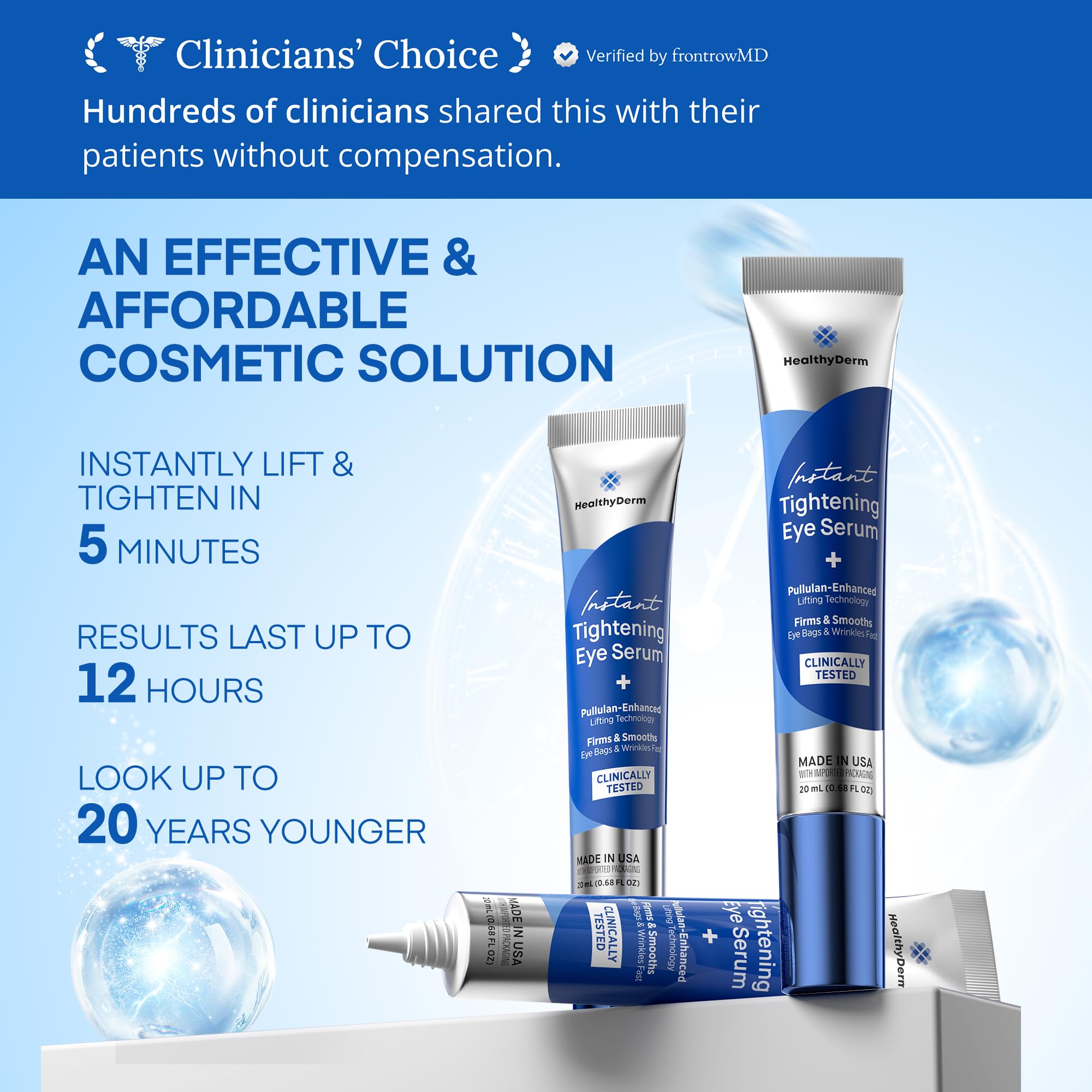 HealthyDerm eye serum packaging showcasing mature skin benefits