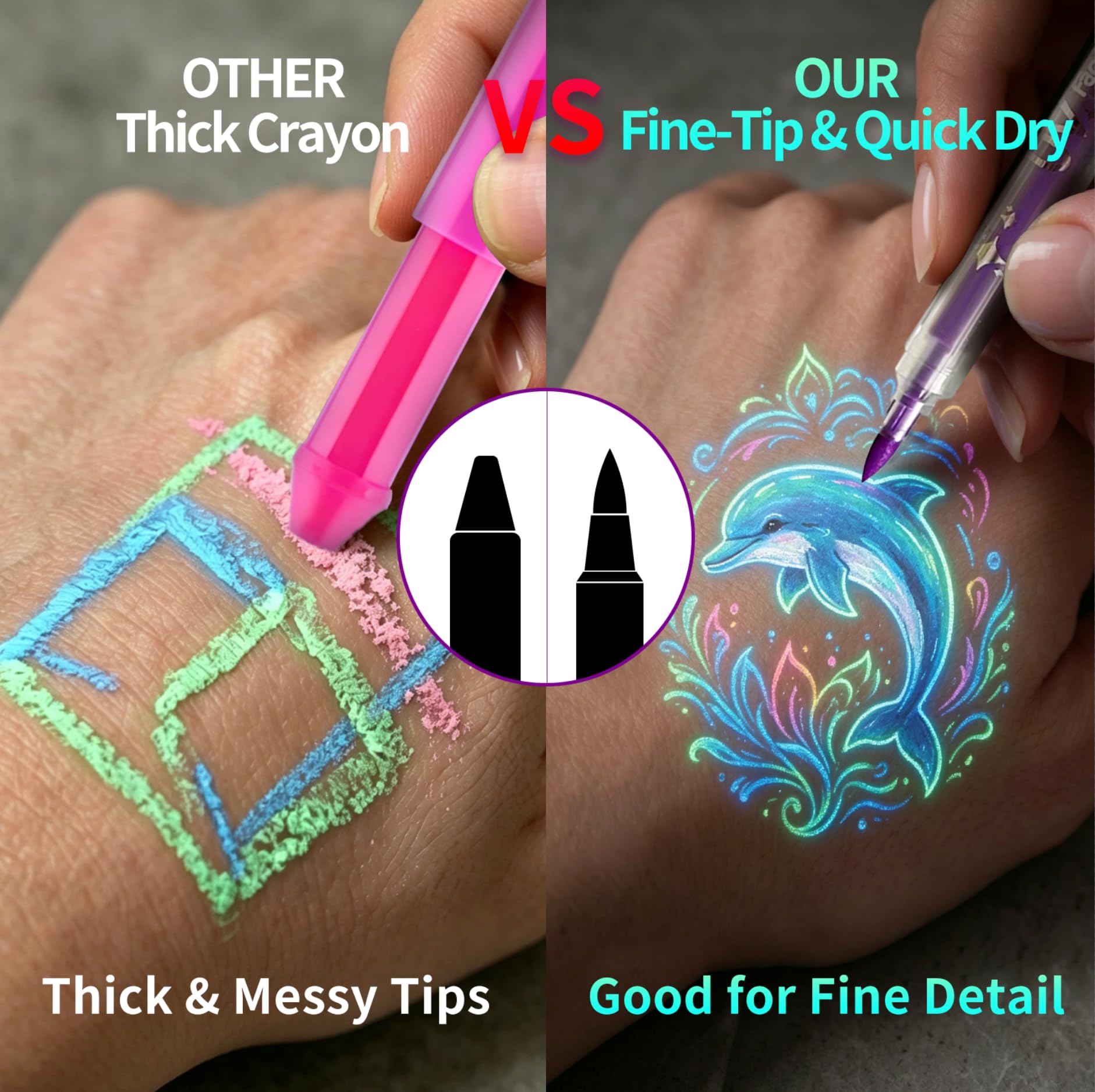 Artist applying neon face paint with Colayerist markers