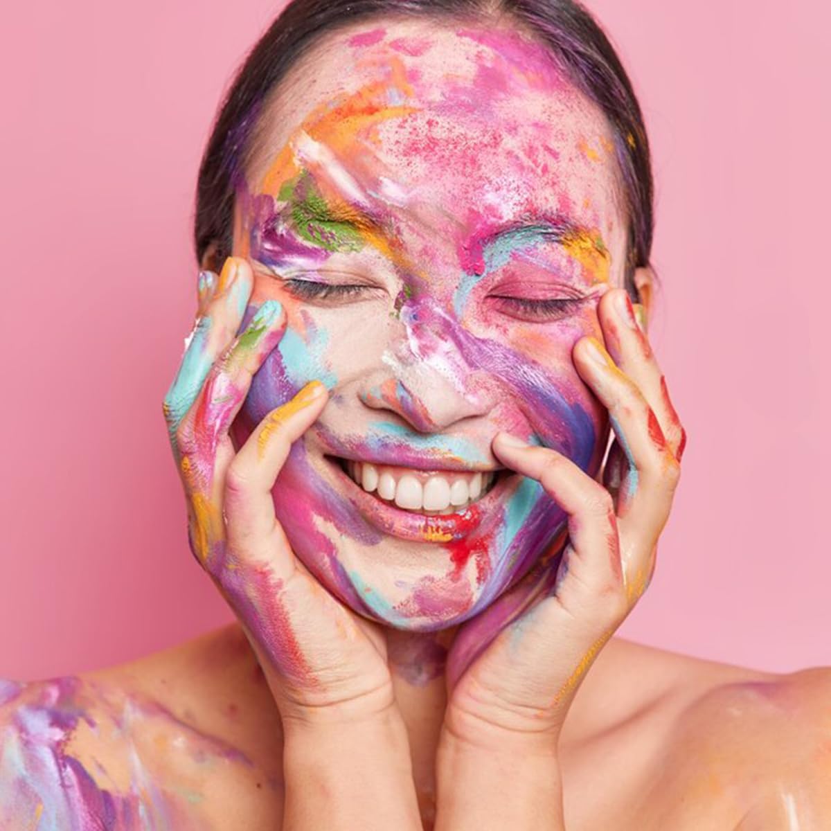 Fast drying Bowitzki face paint swatches on skin illustrating smooth coverage and crack resistant finish.