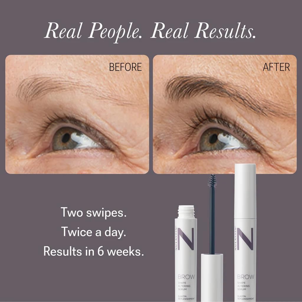 Close up of Nulastin eyebrow serum tube and box label