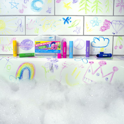 Kid-safe bath paint sticks in vibrant colors for children