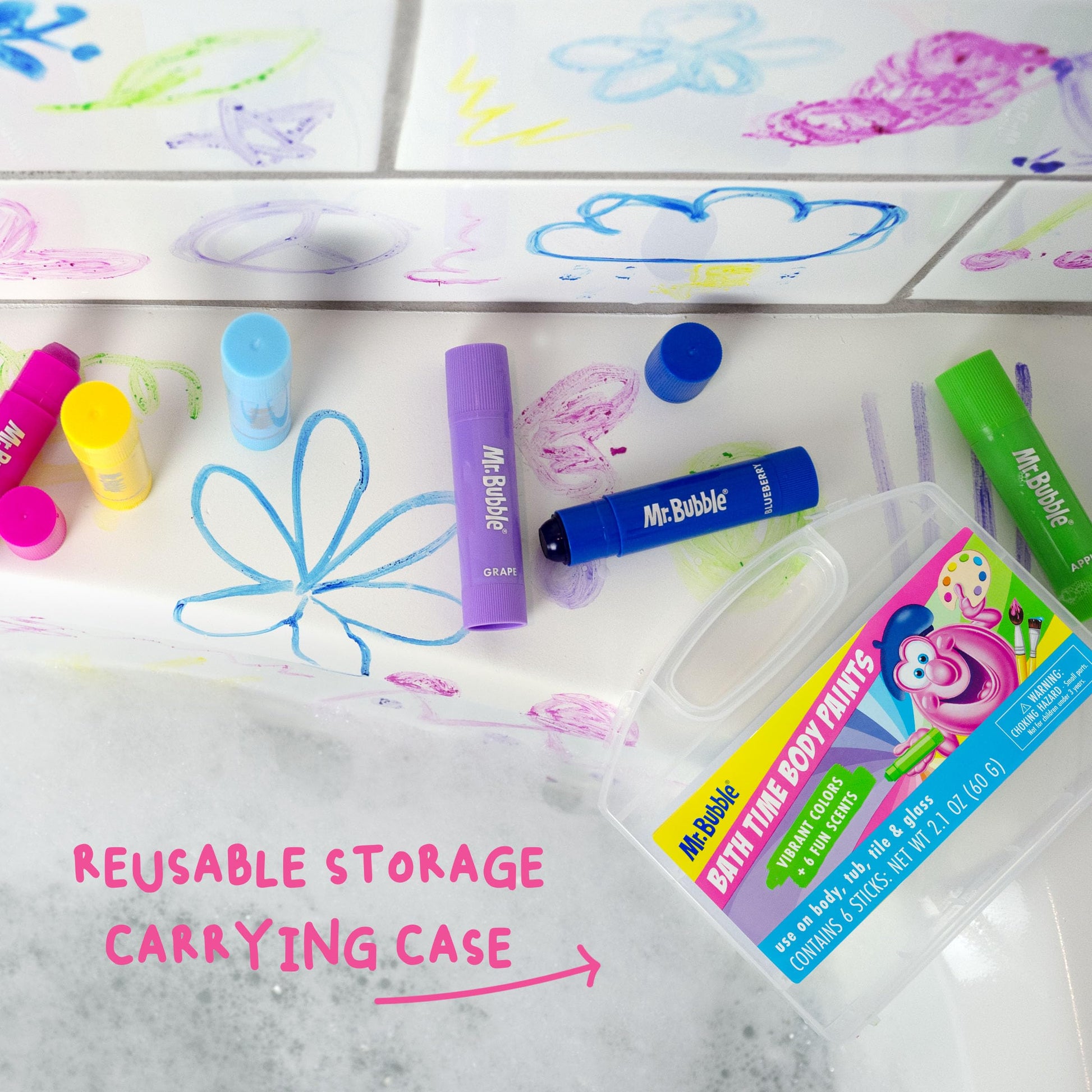 Top view of 6 color Mr. Bubble bath paint sticks