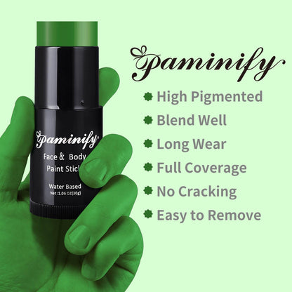 Person applying green monster makeup with stick