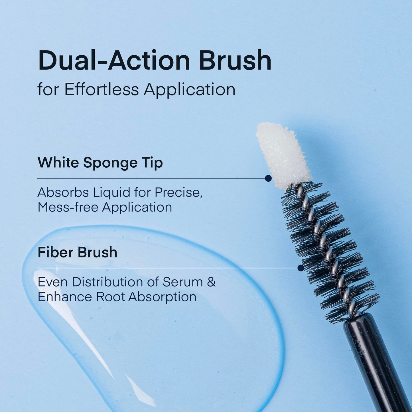 Detailed view of eyebrow serum brush for precise application