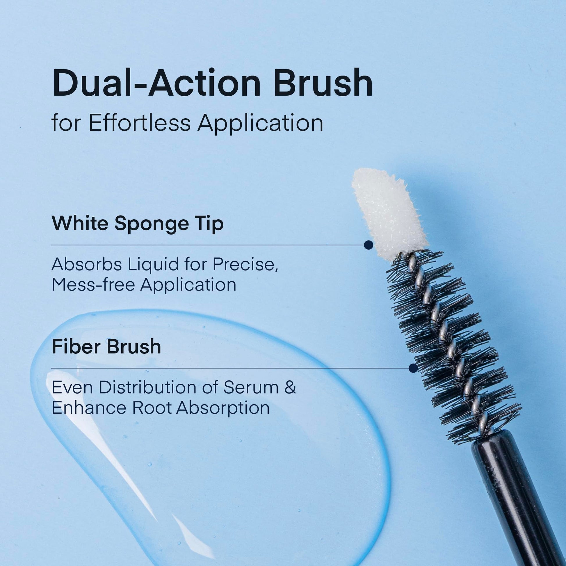Detailed view of eyebrow serum brush for precise application