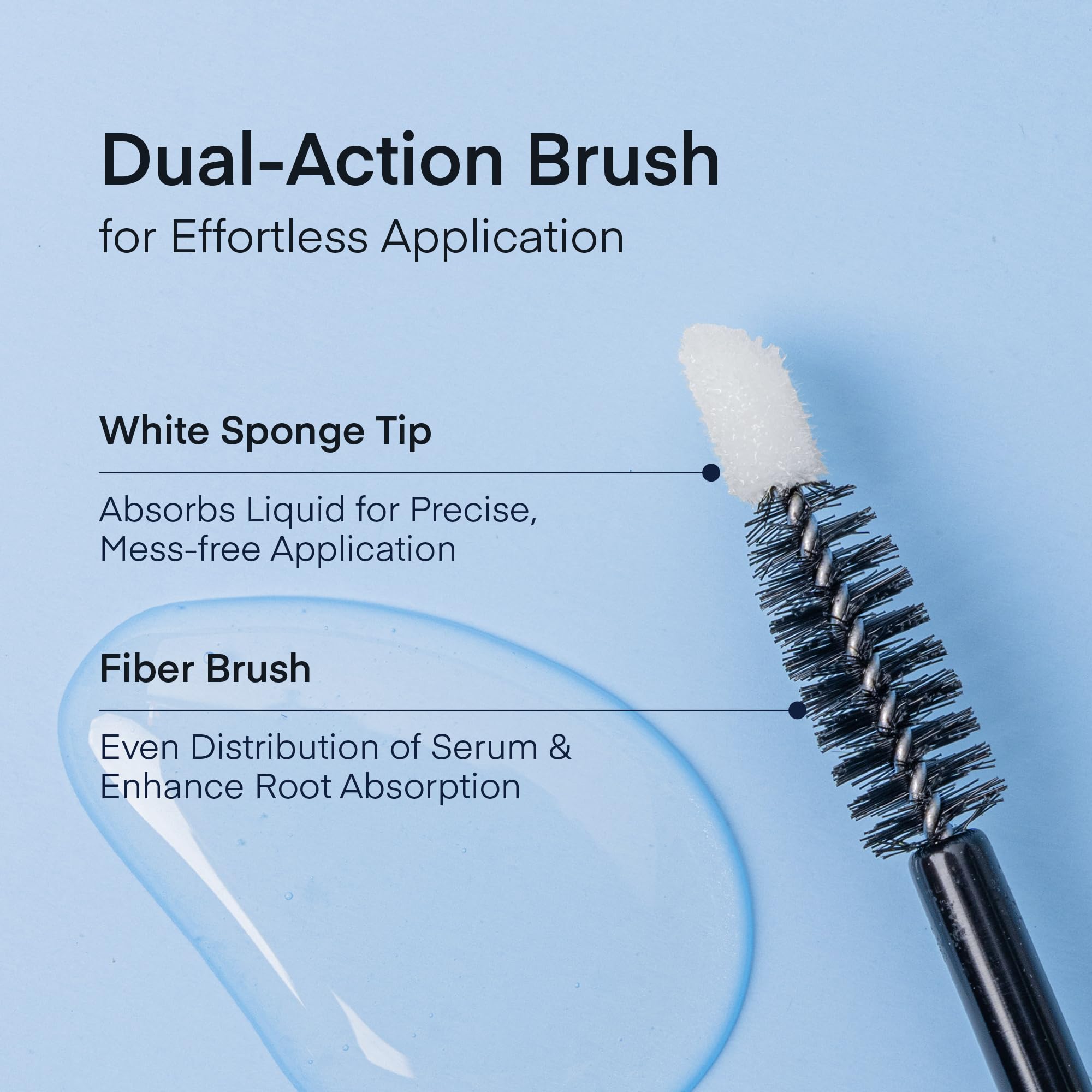 Detailed view of eyebrow serum brush for precise application