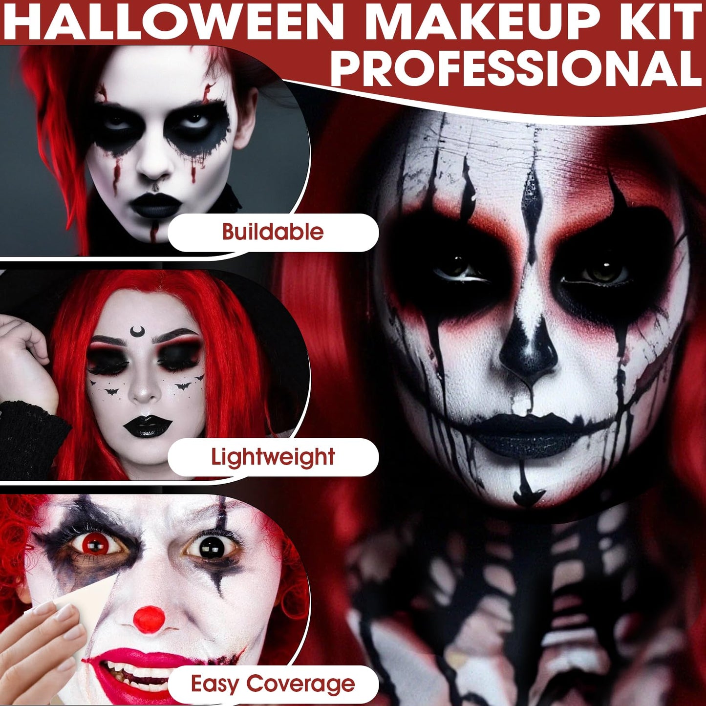 LOKFAR red white and black pigmented cream paint palette for high coverage skeleton designs.
