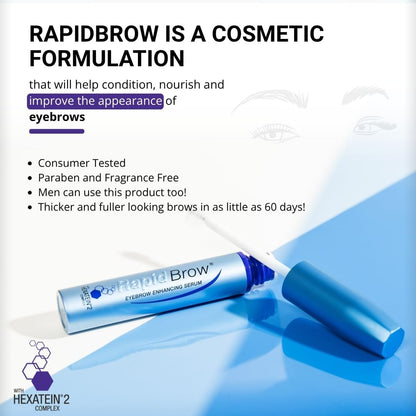 Model applying RapidBrow serum to eyebrows