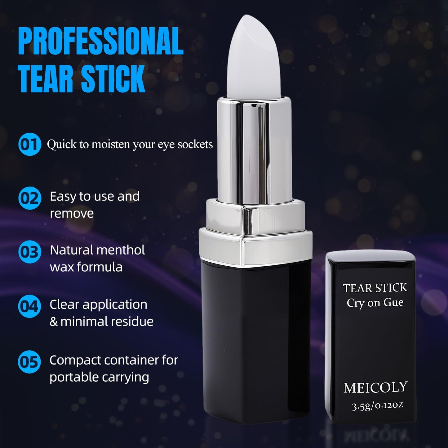 Applying MEICOLY menthol fake tears stick to skin under the eye