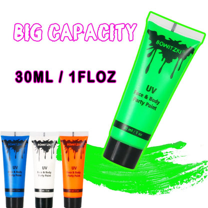 Authentic USA imported non toxic face paint tubes displaying various neon color variants