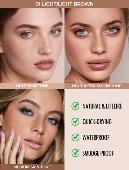 Anglicolor freckle stamp side showing the multi-dot applicator pattern for quick facial makeup application.