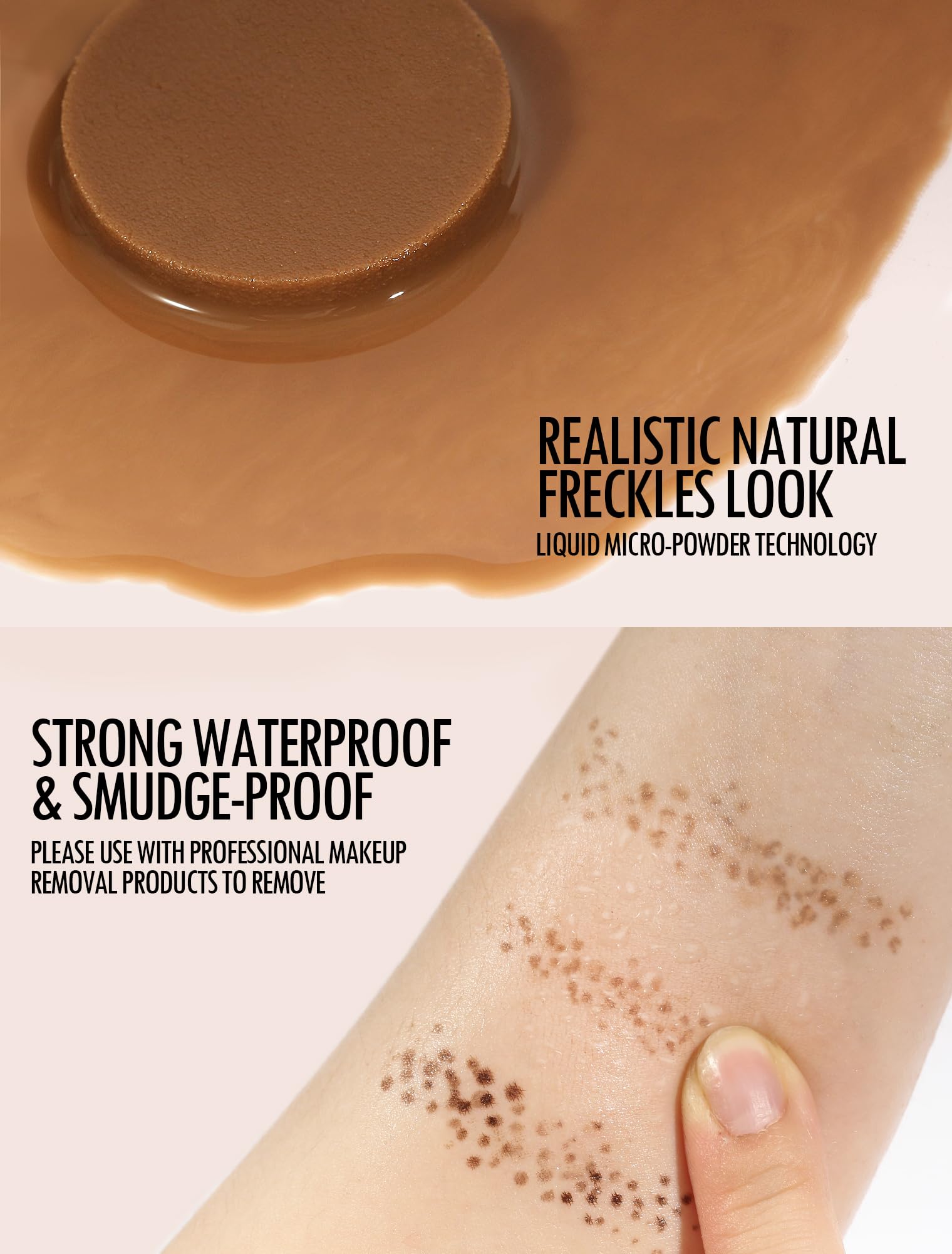Anglicolor fake freckle stamp cardboard retail box and inner dual-ended product layout view.