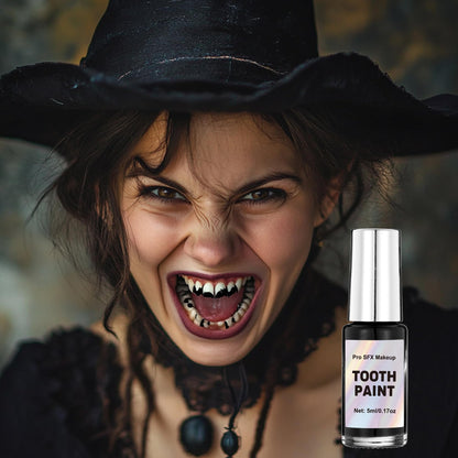 Mouth safe black tooth paint fluid showing consistency and packaging