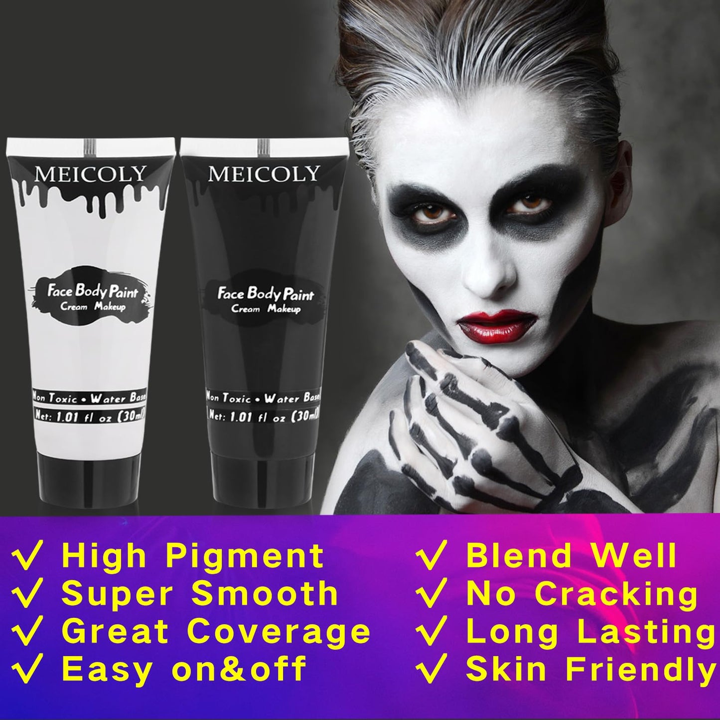 Water based non toxic white and black cream makeup tubes for professional costume application