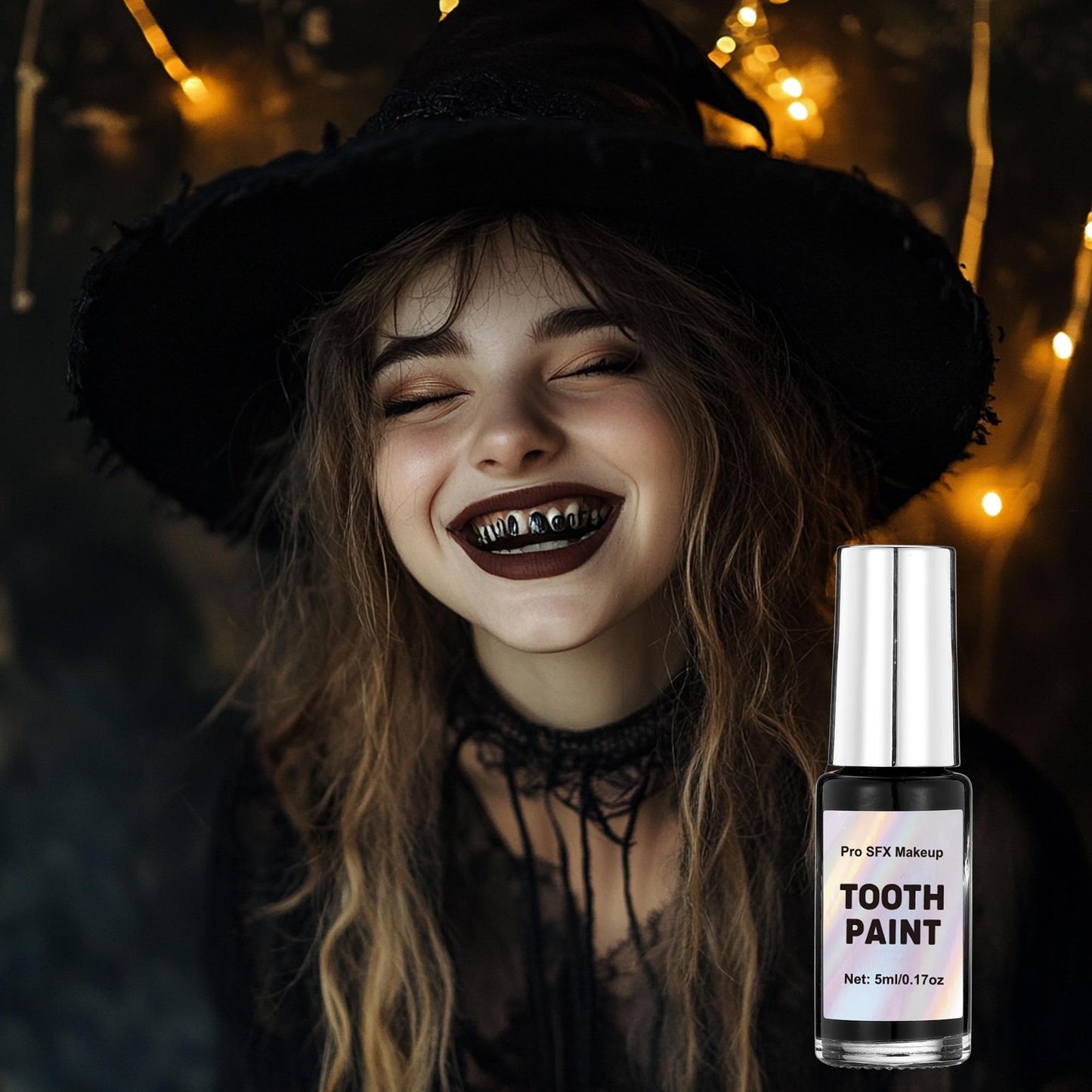 Halloween monster and pirate costume tooth blackout makeup application