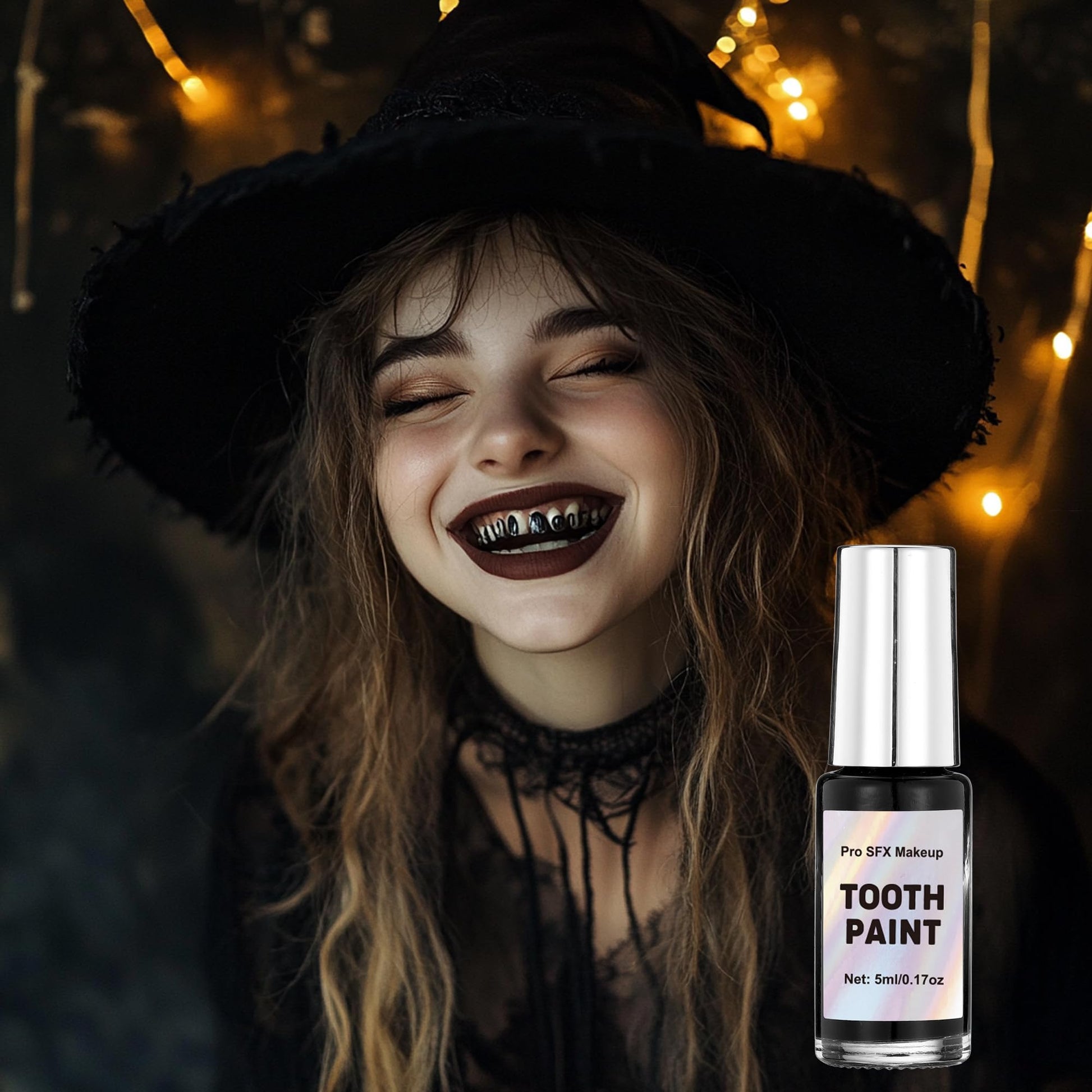 Halloween monster and pirate costume tooth blackout makeup application