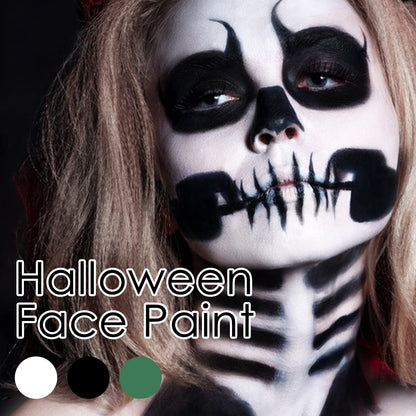 Freeorr white face paint crayon demonstrating full-coverage foundation pigmentation for Halloween clown and zombie looks.
