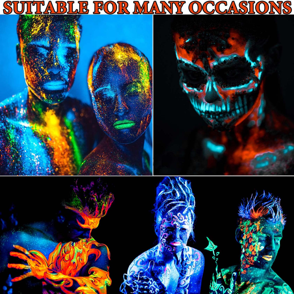 Creative festival face painting design created using the multi color neon kit