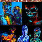 Creative festival face painting design created using the multi color neon kit