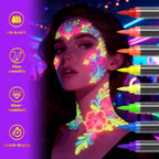 Rintushe UV neon face paint pens showing all eight vibrant color options
