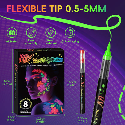 Rintushe UV face paint pens packaging details