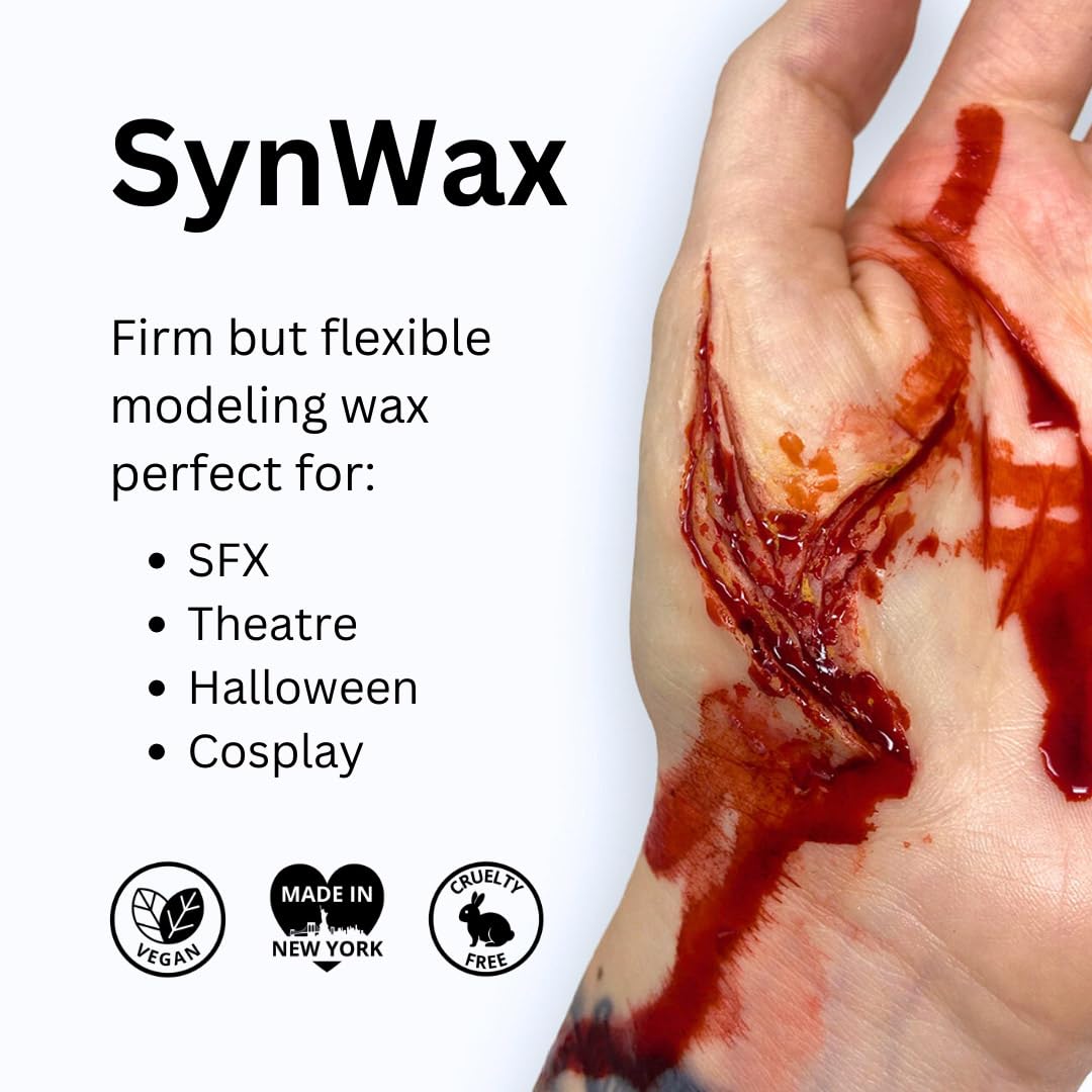 Close-up view of Mehron Makeup SynWax applied on skin to create realistic special effects