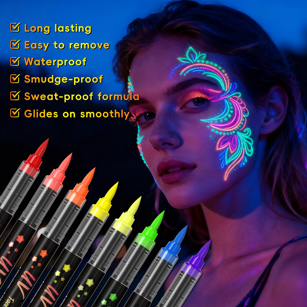 Rintushe UV reactive temporary tattoo and face art application demonstration