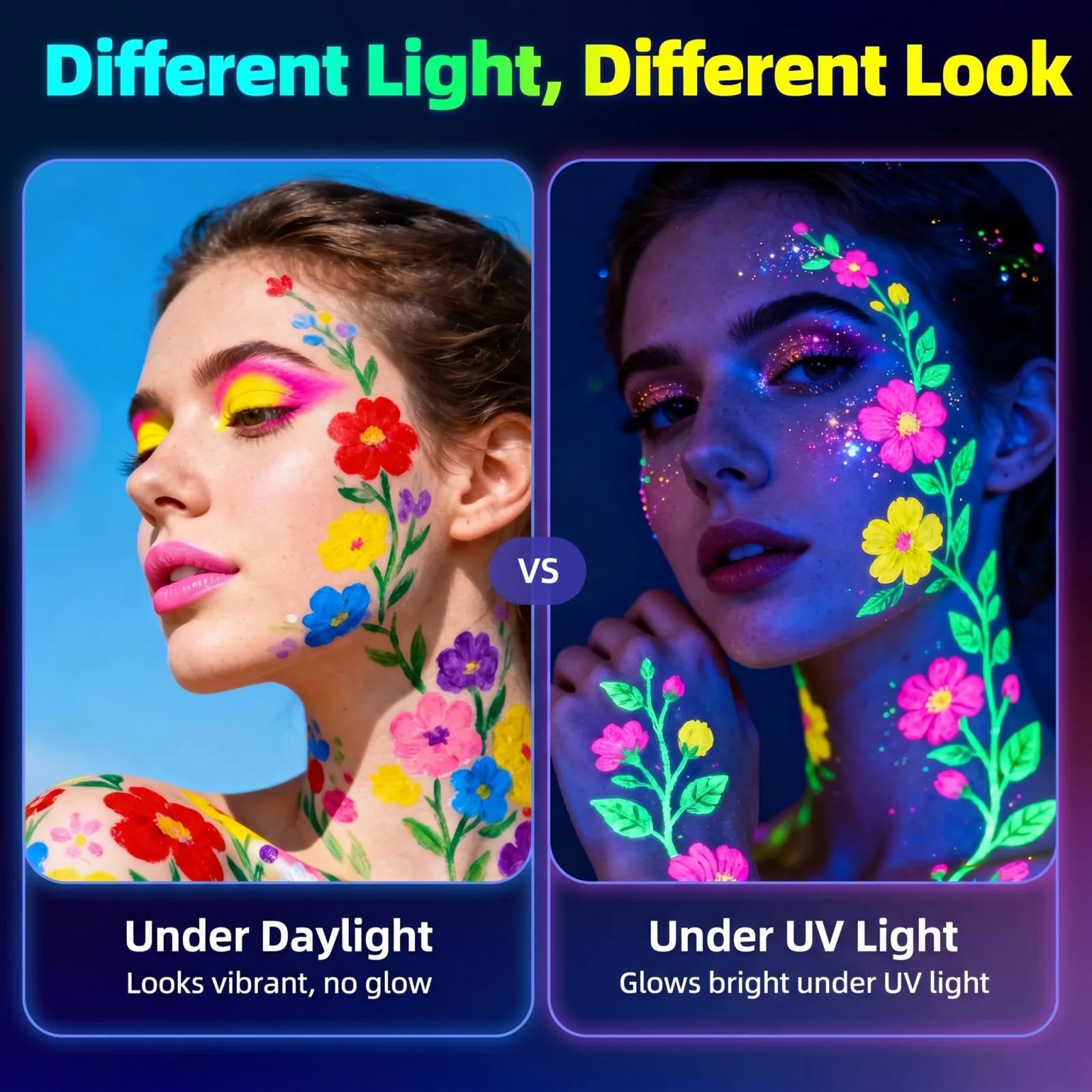 Hand drawing temporary tattoos using neon UV glow body markers