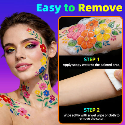 Close up of fluorescent body paint marker tips for Halloween cosplay